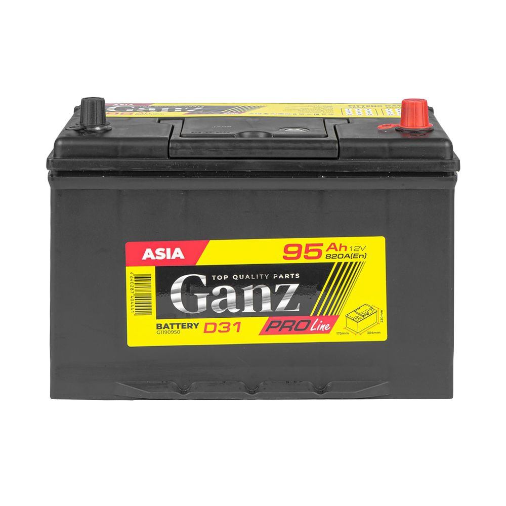Аккумулятор GANZ PRO-Line JIS 95 А/ч, обратный R+, для легковых автомобилей, высокая мощность и надежность, Ca/Ca