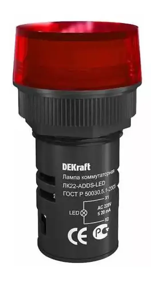 25119 Лампа коммутац.ЛК22-ADDS-RED-LED-220 DEKraft