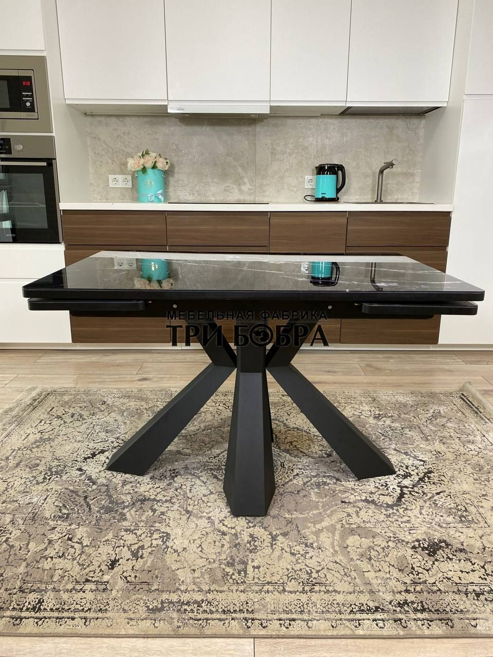 Кухонный раздвижной стол "Спайдер", чёрный мрамор