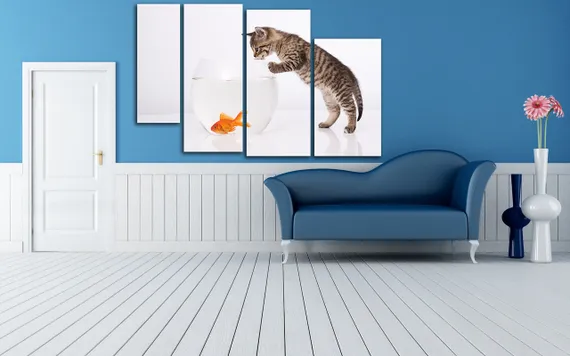 Модульная картина "Кот и золотая рыбка"