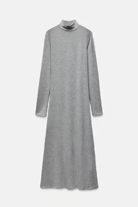 ZARA ПЛАТЬЕ МИДИ ИЗ МЯГКОЙ ТКАНИ, СЕРЫЙ С МЕЛАНЖЕВЫМ ЭФФЕКТОМ
