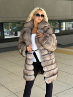 Шуба из песца в цвете «серый меланж» трансформер 2в1