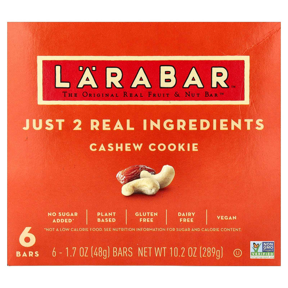 Larabar, The Original Real Fruit & Nut Bar, печенье с кешью, 6 батончиков, 48 г (1,7 унции)
