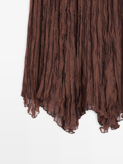 Massimo Dutti Плиссированная юбка-миди из органзы, карамельный