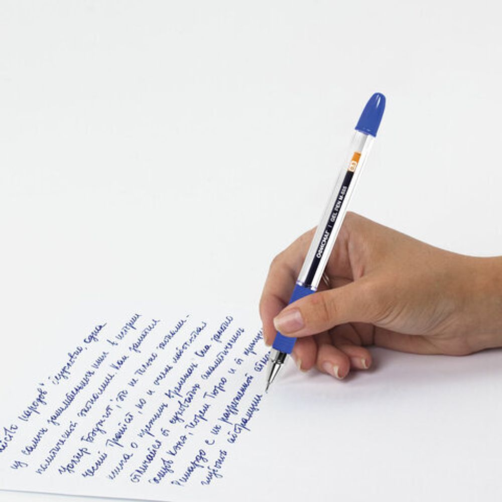 Ручка гелевая с грипом ОФИСМАГ "M-555", СИНЯЯ, игольчатый наконечник 0,5 мм, линия письма 0,35 мм, 144214