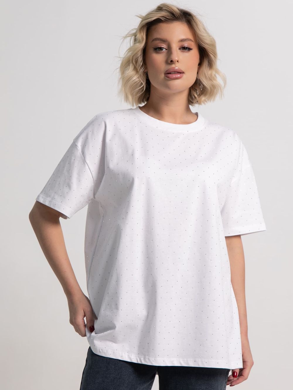 Футболка Ия (белая/стразы) Б15235-4М LT Collection