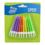 Свечи Спирали, Яркий микс, 0,5*6 см, 10 шт. с держат.