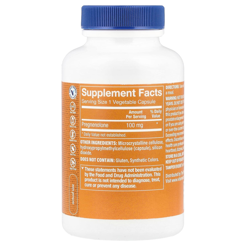 The Vitamin Shoppe, Прегненолон, 100 мг, 100 растительных капсул