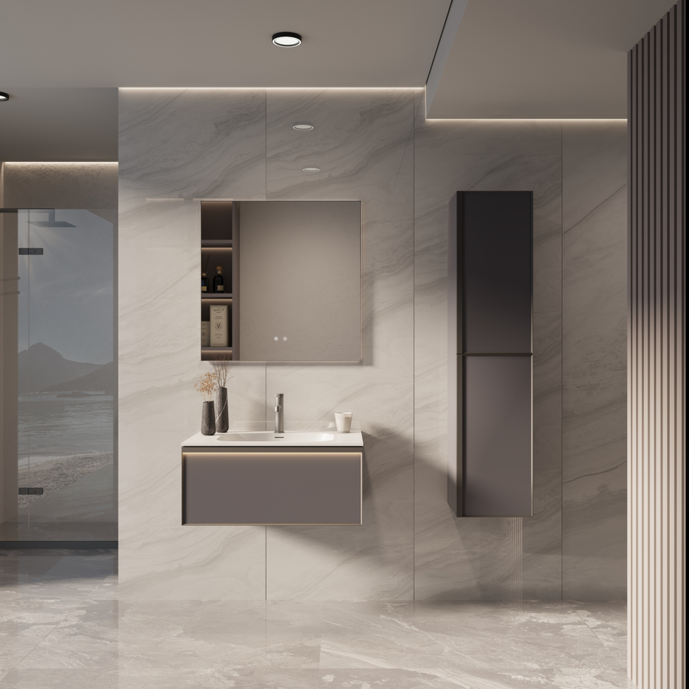 Тумба под раковину Vincea Elise 800 подвесная, 2 выкатных ящика soft close, серый матовый