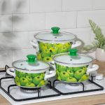 Набор эмалированной посуды 6 пр, кастрюли 1.5,2.3,5 л, Керчь, Поздние яблоки 5-1-Экстра, бел