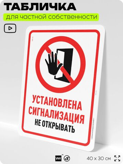 Табличка для частной территории "Установлена сигнализация", на дом, для участка, организаций и частных территорий, предупреждающая, 40х30 см, Silver Plane x Айдентика Технолоджи