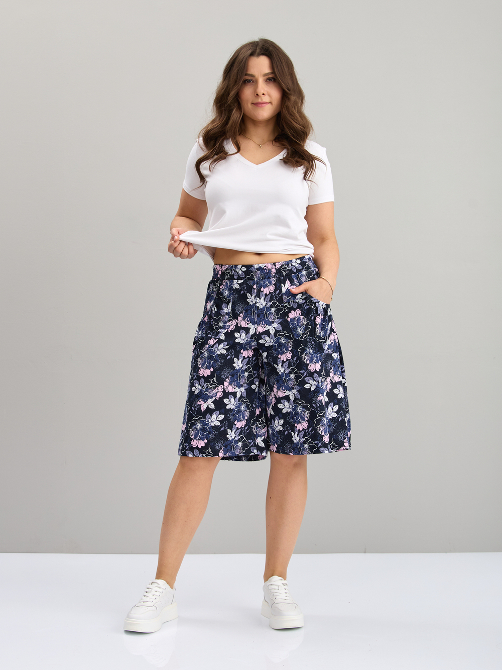 Юбка-шорты Ю-004/синий-розцветы