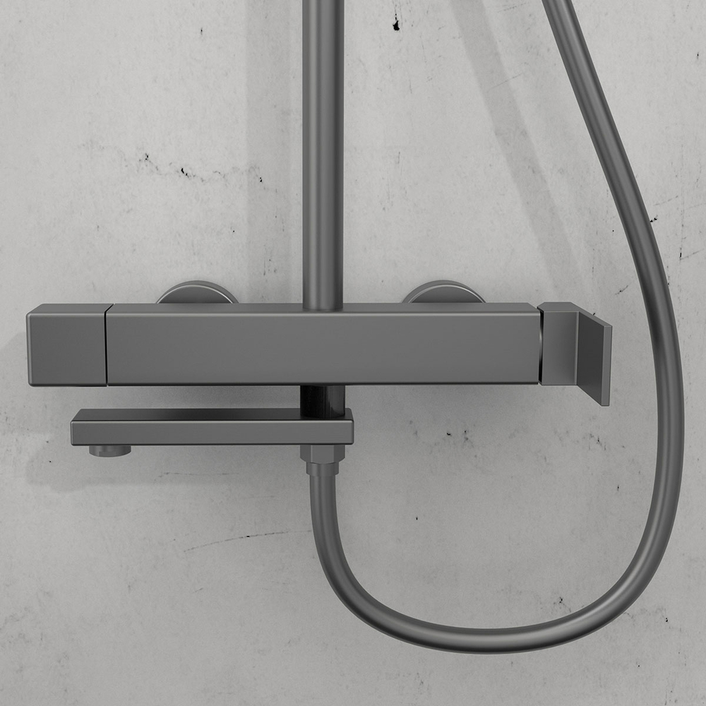 Душевая стойка Vincea Cube VSFS-1C1GM с изливом, вороненая сталь