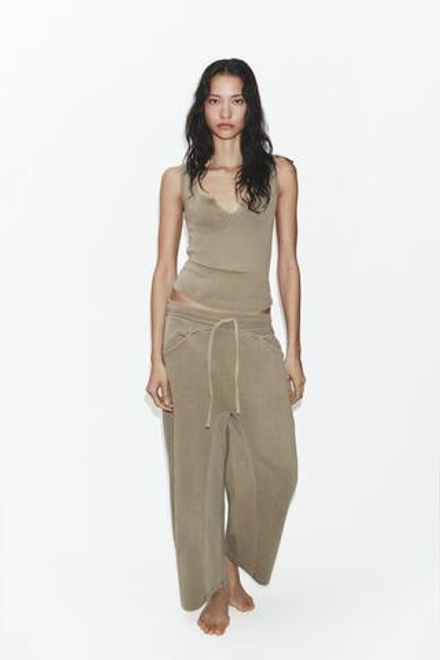 ZARA ТОП В СТИЛЕ РУСТИК С ЭФФЕКТОМ ПОТЕРТОСТИ, ТЕМНО-БЕЖЕВЫЙ