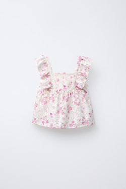 ZARA ТОП ШИФФЛИ С ЦВЕТОЧНЫМ ПРИНТОМ, РОЗОВЫЙ