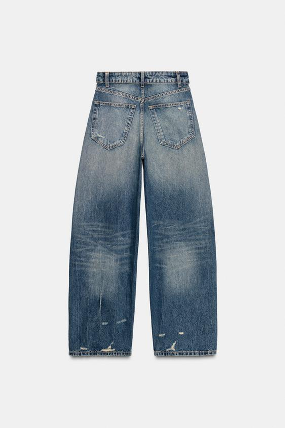 ZARA ДЖИНСЫ TRF СО СРЕДНЕЙ ПОСАДКОЙ И ОТВЕРНУТЫМ ПОЯСОМ, СИНИЙ