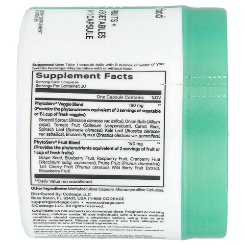 Codeage, Five A Day, фрукты и овощи в 1 капсуле, 30 капсул
