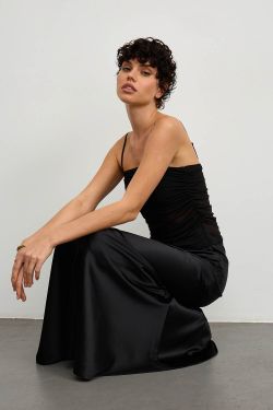 Юбка макси из атласа черного цвета