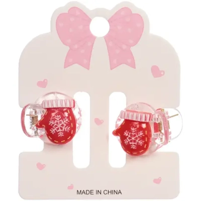 Заколки - крабы для волос 2шт на блистере «Новогодние друзья - Варежки», 2см (в пакете с подвесом)