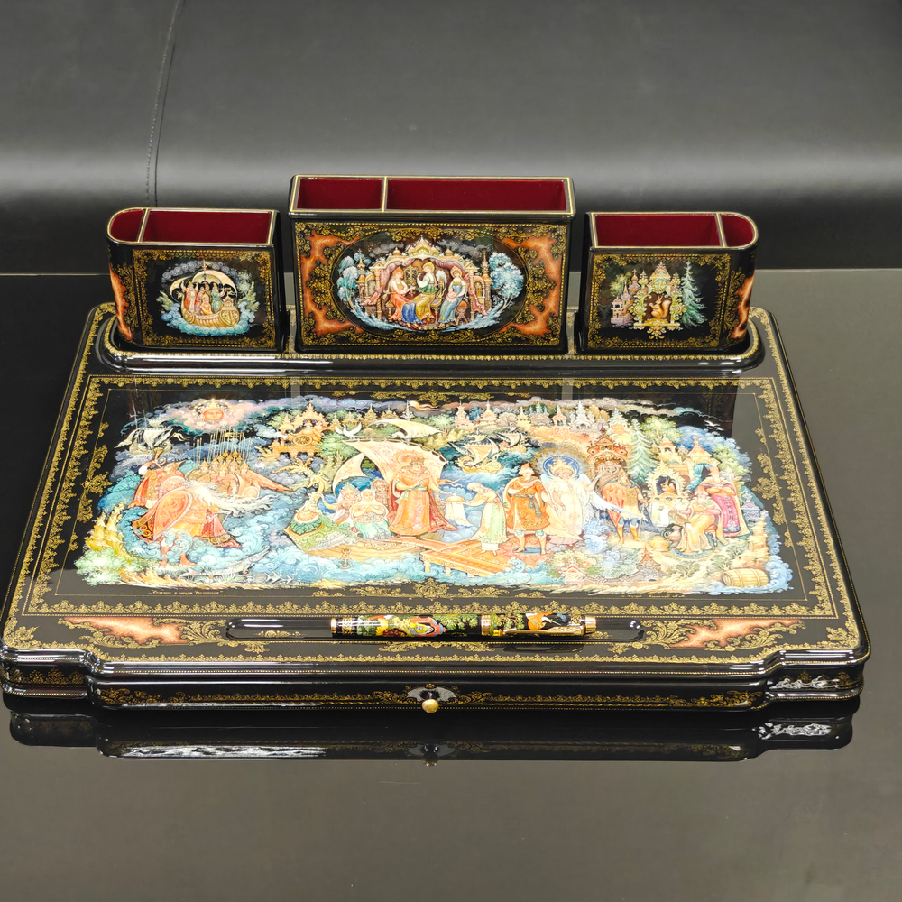 Настольный письменный набор с ручной росписью VIP в подарочном фуляре