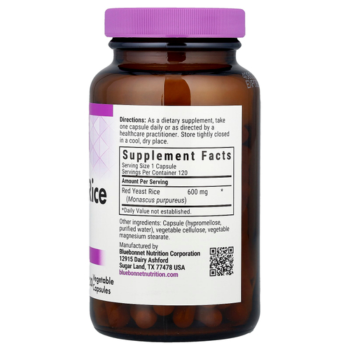Bluebonnet Nutrition, красный ферментированный рис, 600 мг, 120 вегетарианских капсул