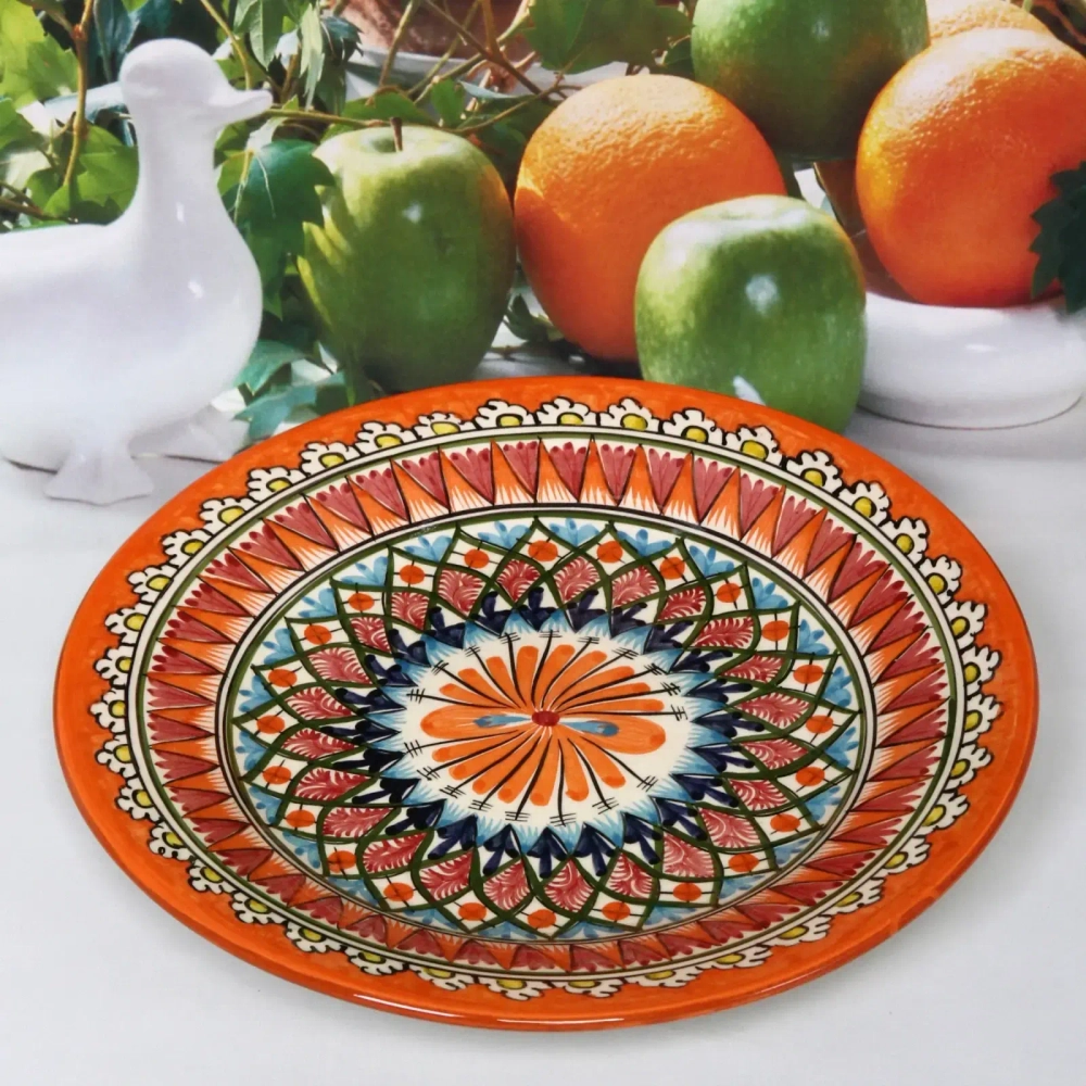 Тарелка плоская 28см оранжевая Риштанская Керамика