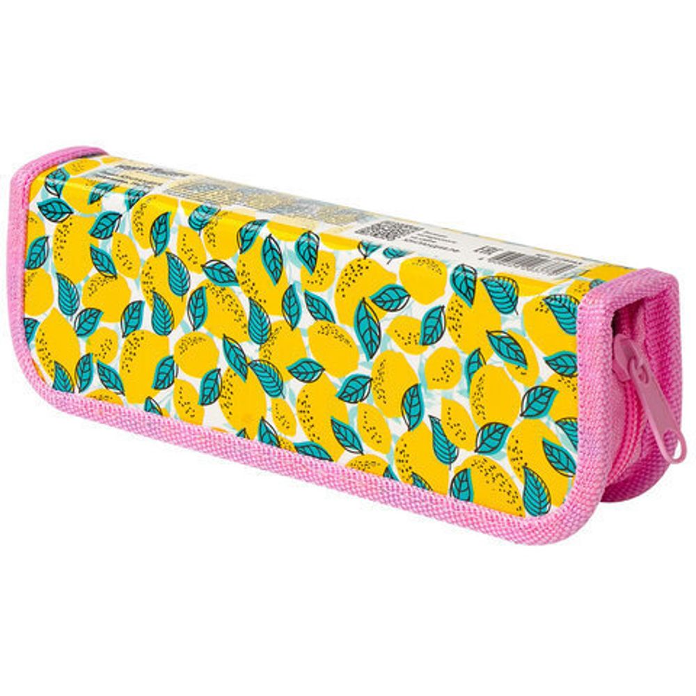 Пенал ЮНЛАНДИЯ, 1 отделение, ламинированный картон, 19х7 см, "Lemon", 229145