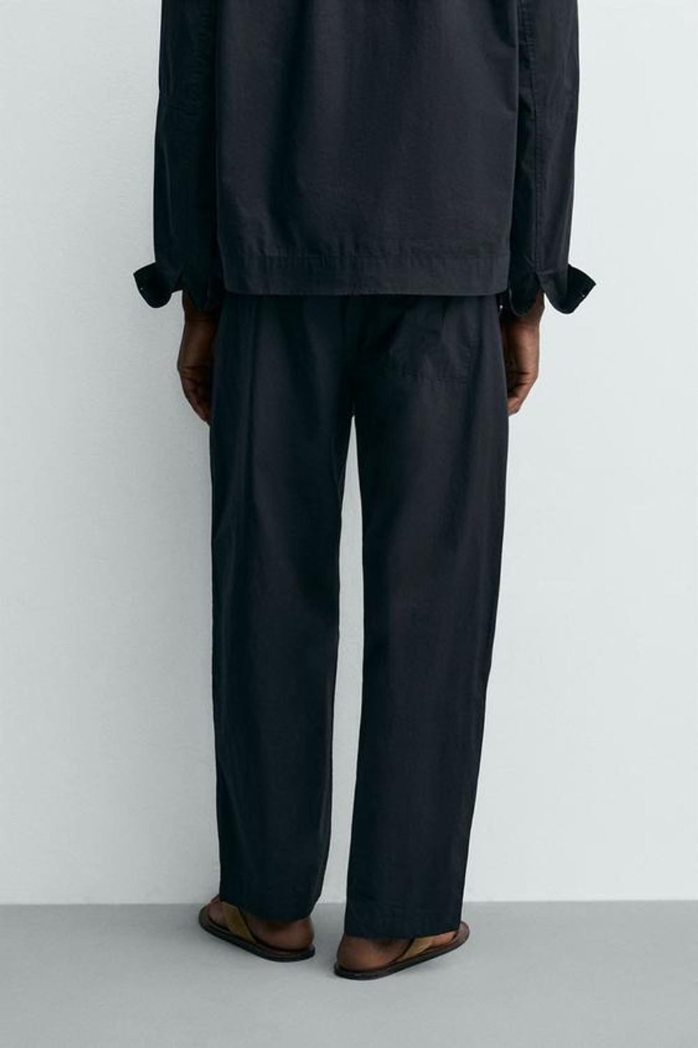 ZARA БРЮКИ STRAIGHT FIT ИЗ ПОПЛИНА, МОРСКОЙ СИНИЙ