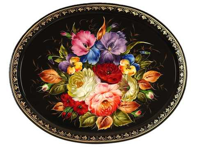 Жостовский поднос декоративный, размер 51х41 см (A26), металлический