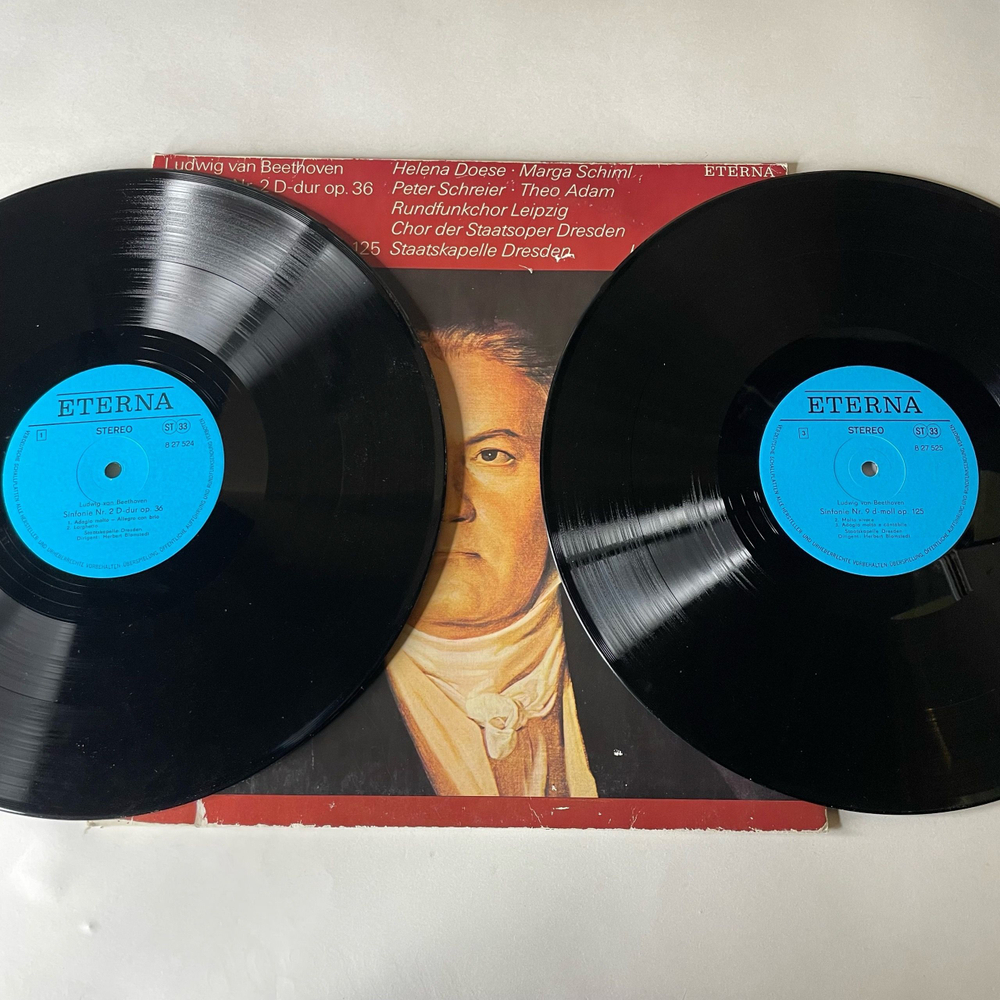 Винтажная виниловая пластинка LP Бетховен Beethoven, Симфония Sinfonie Nr. 2 D-dur Op. 36, Sinfonie Nr. 9 D-moll Op. 125 (ГДР 1984)