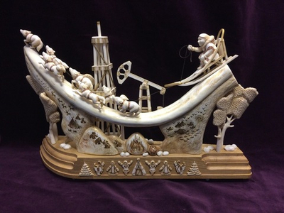 Скульптурная композиция "На собаках" большая, рог лося, бук