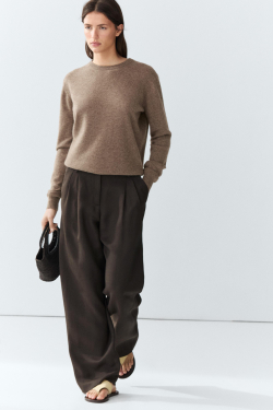 Massimo Dutti Свитер из 100% кашемира с длинными рукавами, кротово-коричневый