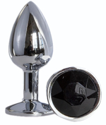 Металлическая анальная втулка с черным кристаллом - 7,2 см. (Цвет: черный)