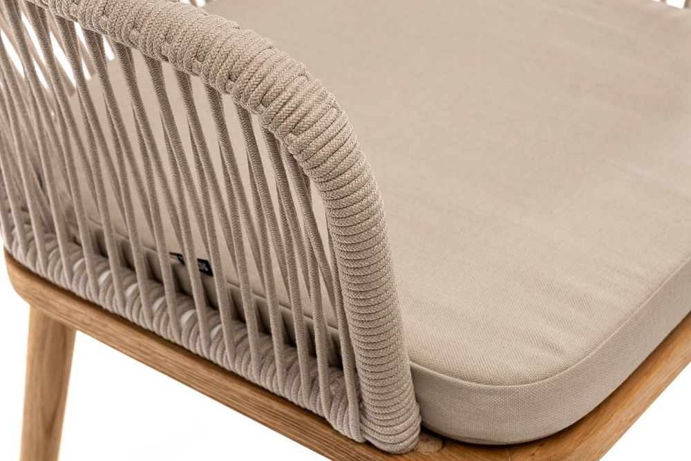 "Лион" стул плетеный из роупа, основание дуб, роуп бежевый круглый, ткань бежевая 035
