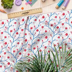 Ткань таффета узорные веточки с красными цветами