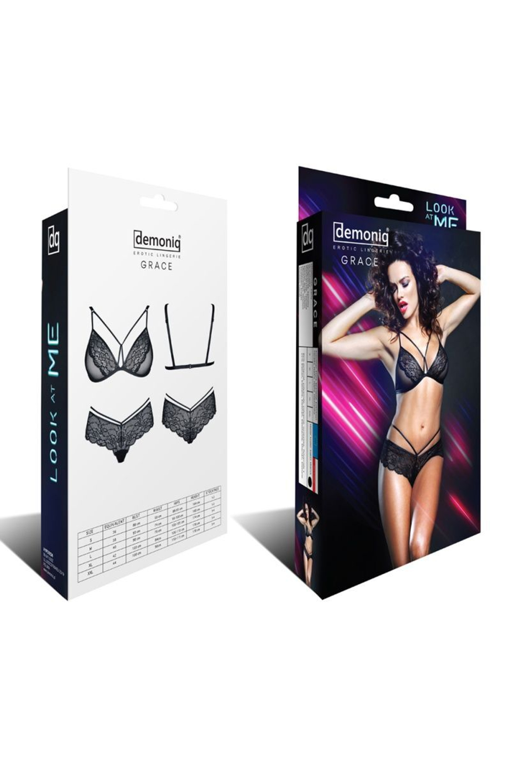 Комплект с эротичным кружевом и контурными лентами Grace (Размер: S) (Цвет: черный)