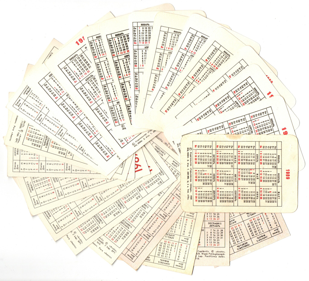 Календарики карманные 23 штук Модели ретро автомобилей. 1987 - 1990 гг.