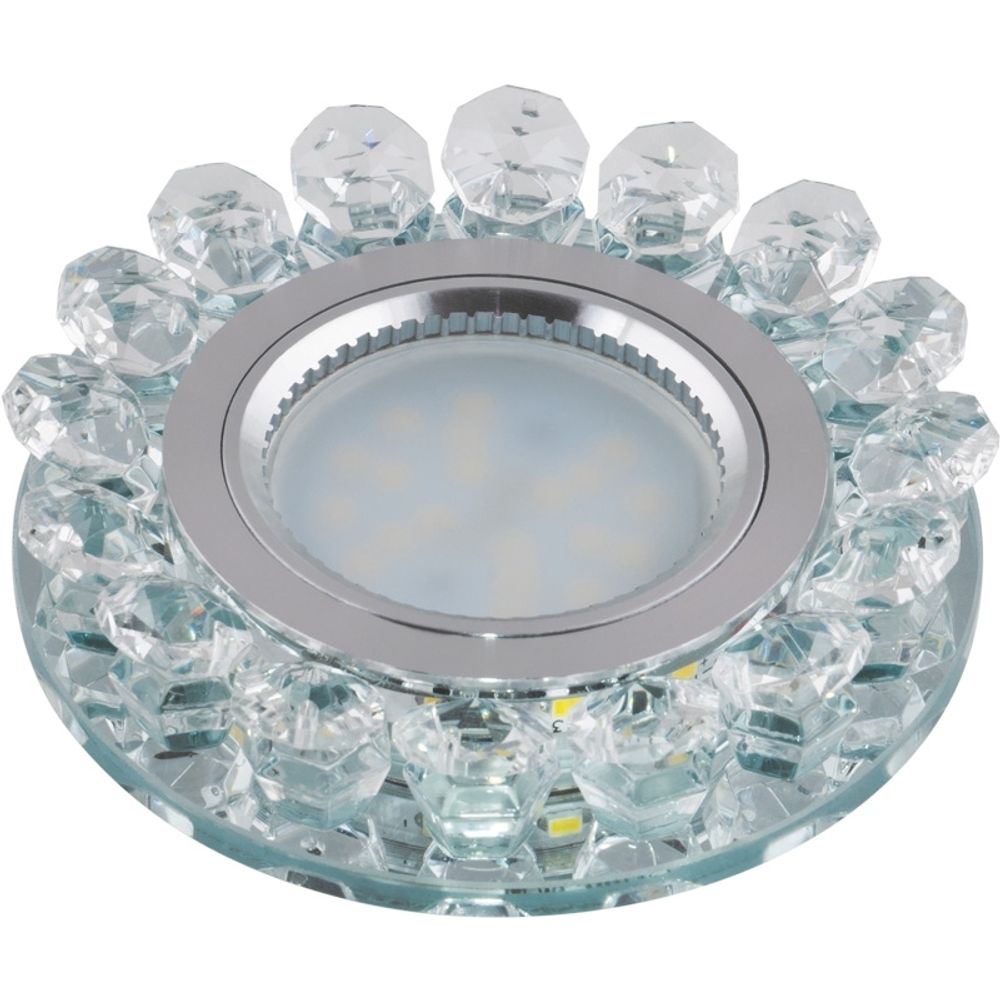 DLS-L102 GU5.3 CHROME/CLEAR Светильник декоративный встраиваемый, серия Luciole. Без лампы, цоколь GU5.3. Доп. светодиодная подсветка 3Вт. Металл/стек