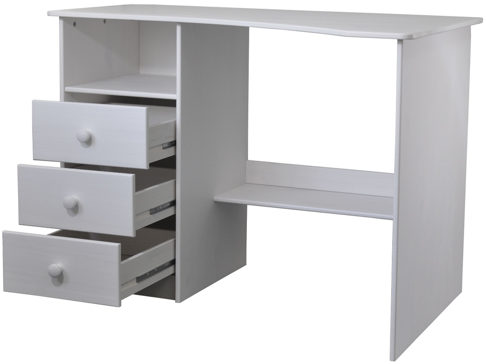 Стол письменный, 110х70х78, Corner, компьютерный, угловой, с тумбой (слева), массив сосны, белый, Dipriz