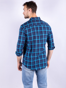 Рубашка мужская SWAN, бирюза/синий MLS 2201