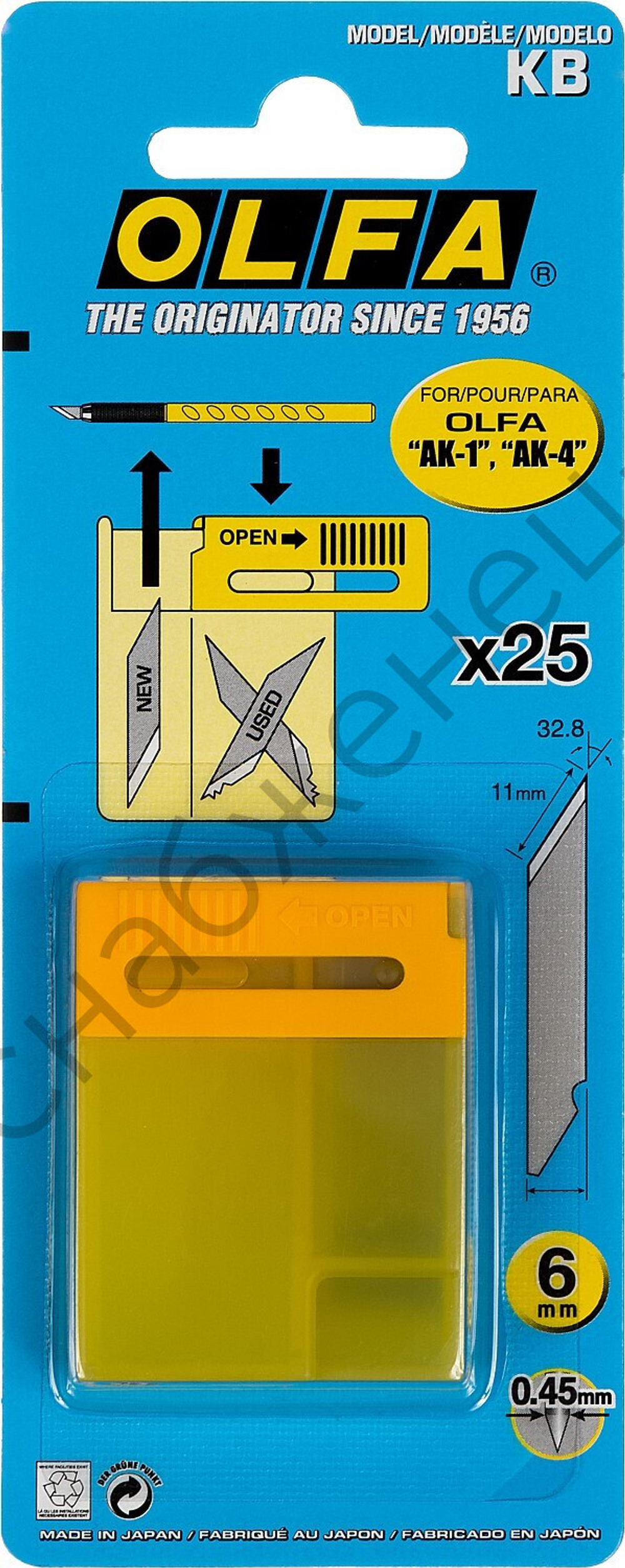 OLFA 25 шт, 6 мм, перовые лезвия для ножа OL-AK-1 (OL-KB)
