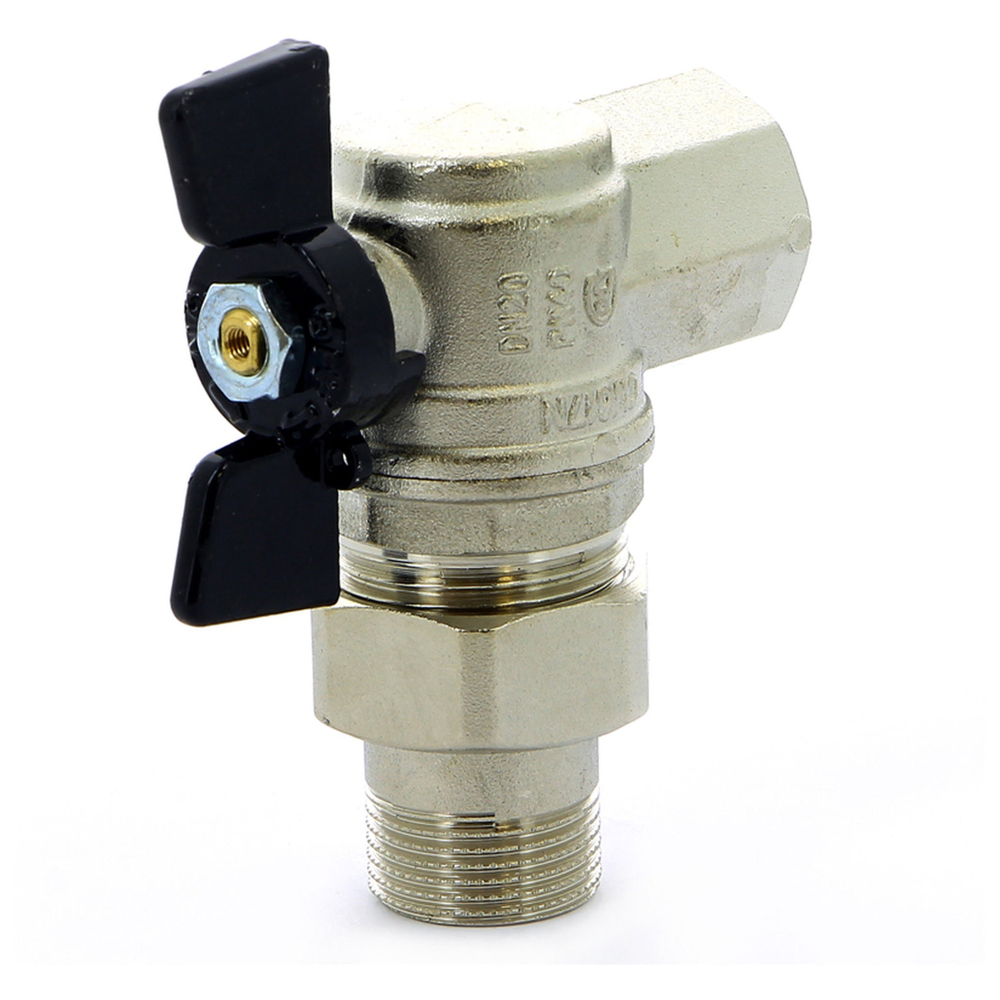 Кран BUGATTI с разъемным соединением угловой НВ 3/4" бабочка OREGON серия 594, полный проход