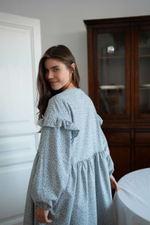 Платье Ася из фланели для беременных и кормящих мам, Серо-голубой с кофейными цветами