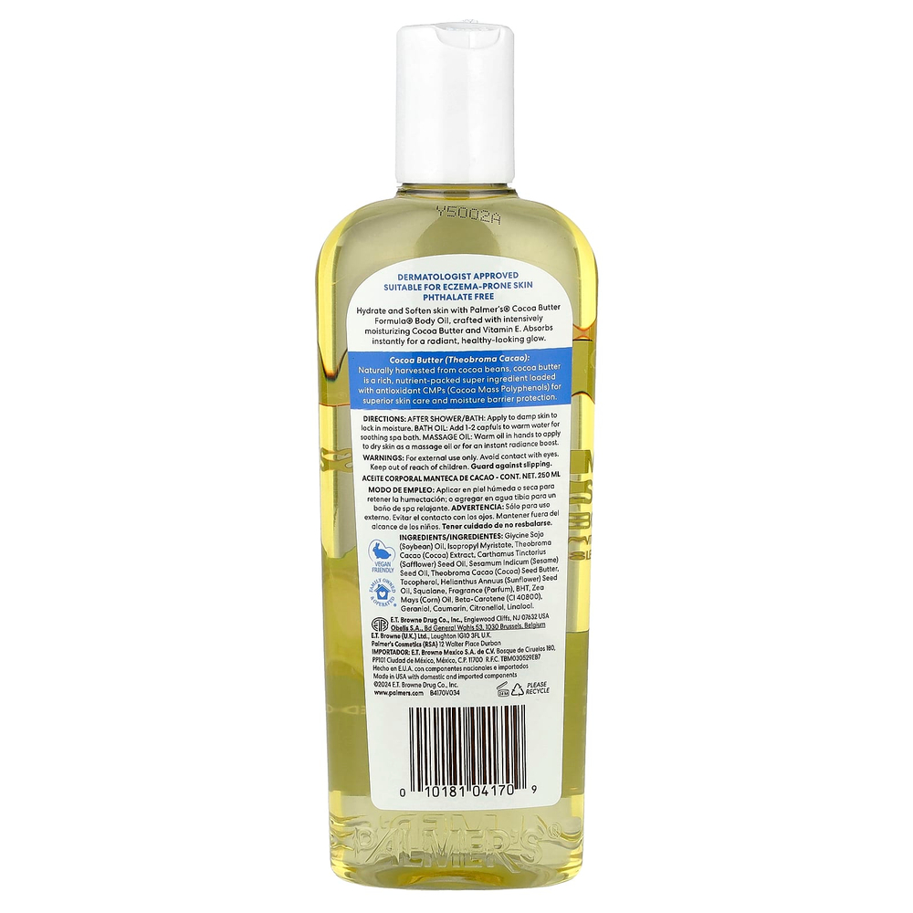 Palmer's, Cocoa Butter Formula, увлажняющее масло для тела, с легким запахом, 250 мл (8,5 жидк. унций)