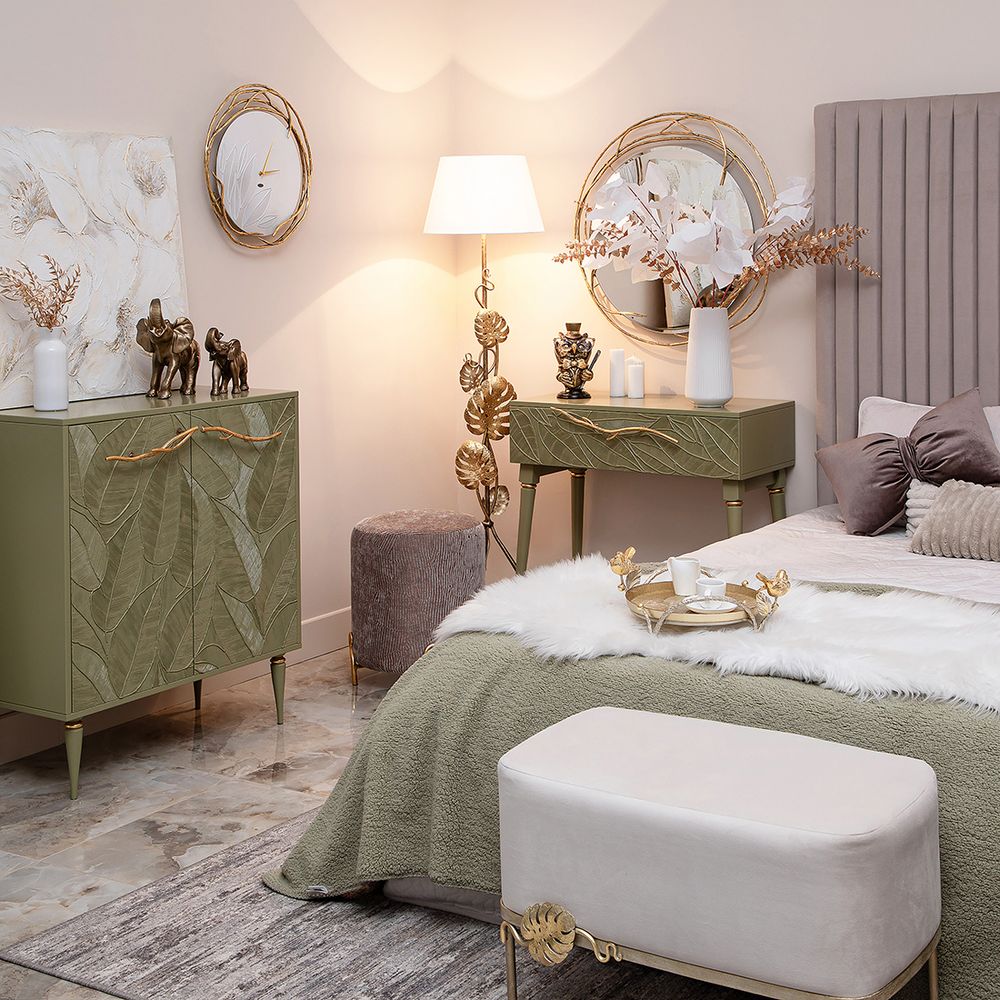 Комод Арт Колор leaves Классик Голд с 2 полками Зеленая олива