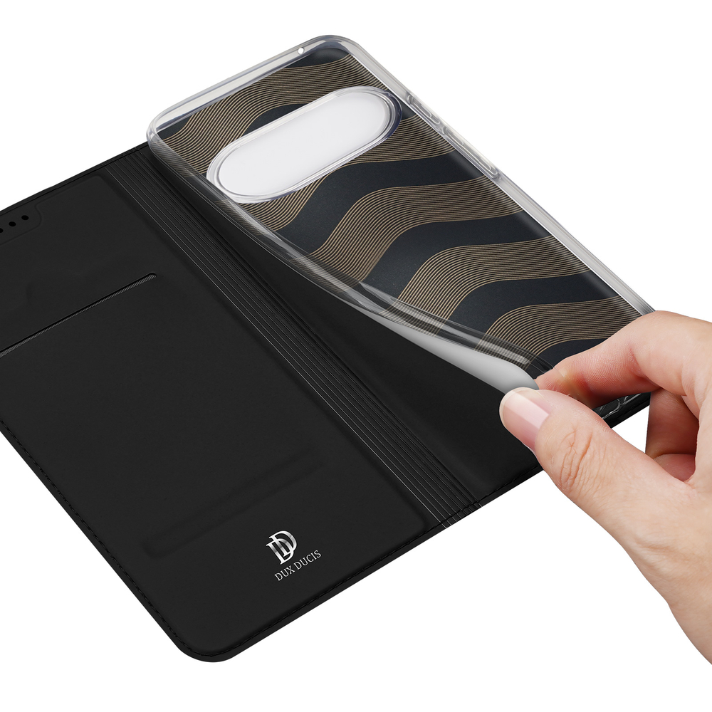 Чехол книжка из кожи черного цвета для Vivo X300 FE 5G (S50 Pro mini), серия Skin Pro Series от Dux Ducis