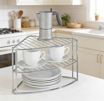 Подставка для тарелок 2-х ярусная угловая, хром, ПДТ-2У