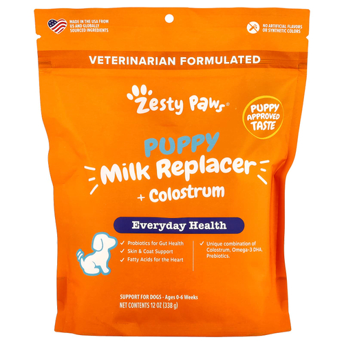 Zesty Paws, Заменитель молока для щенков + молозиво, для собак, возраст 0–6 месяцев, 338 г (12 унций)