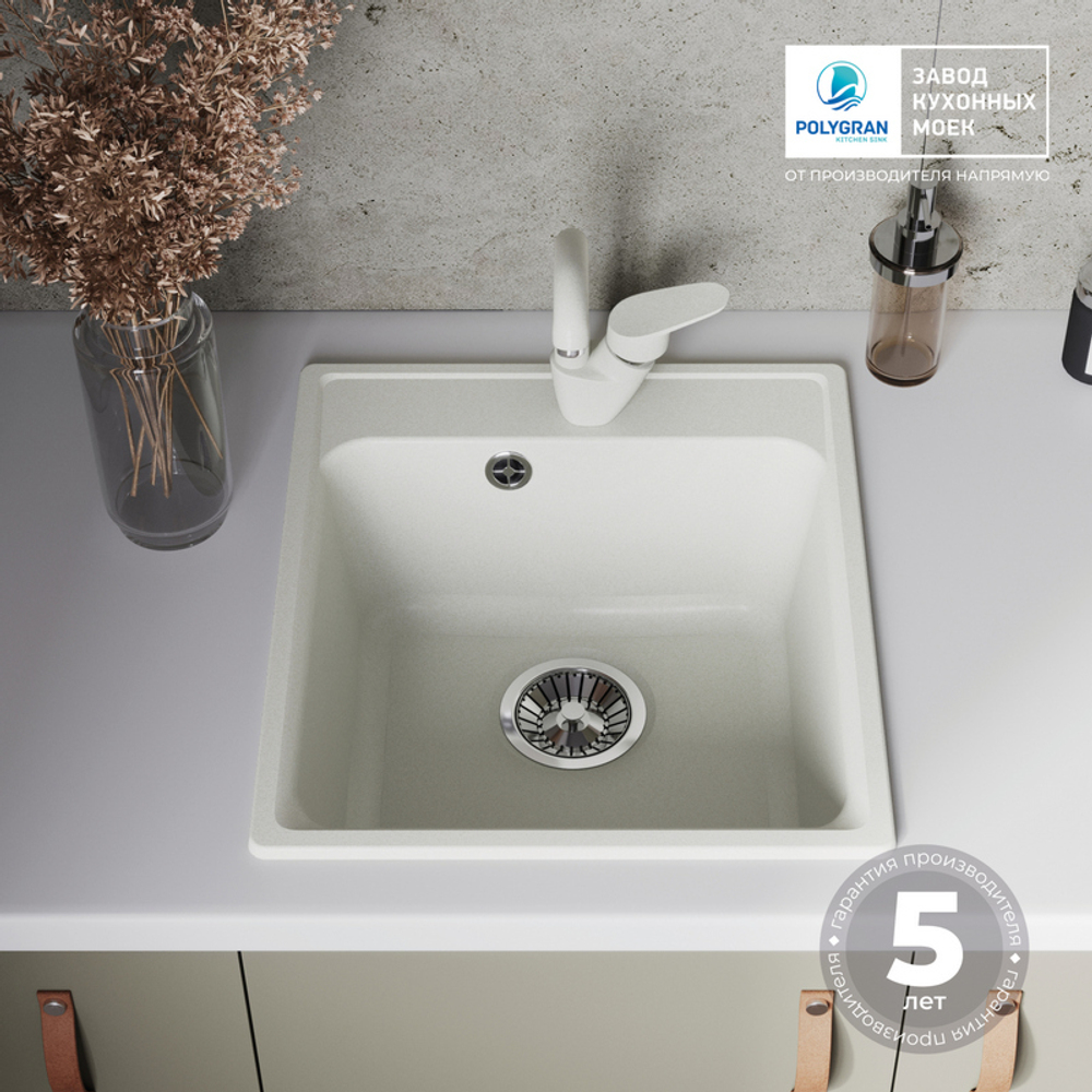 Мойка QUARTZBOND BOND-430 туман (белый), смеситель SKS2 белый