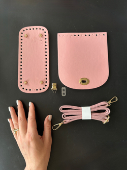 Набор для вязания сумки Дно, верхушка клапан, длинные ручки и фурнитура ( цвет черный)/ заготовка для сумки с дном 22х16х4 см, длинной ручкой и верхушкой с застежкойура для сумок, корзин